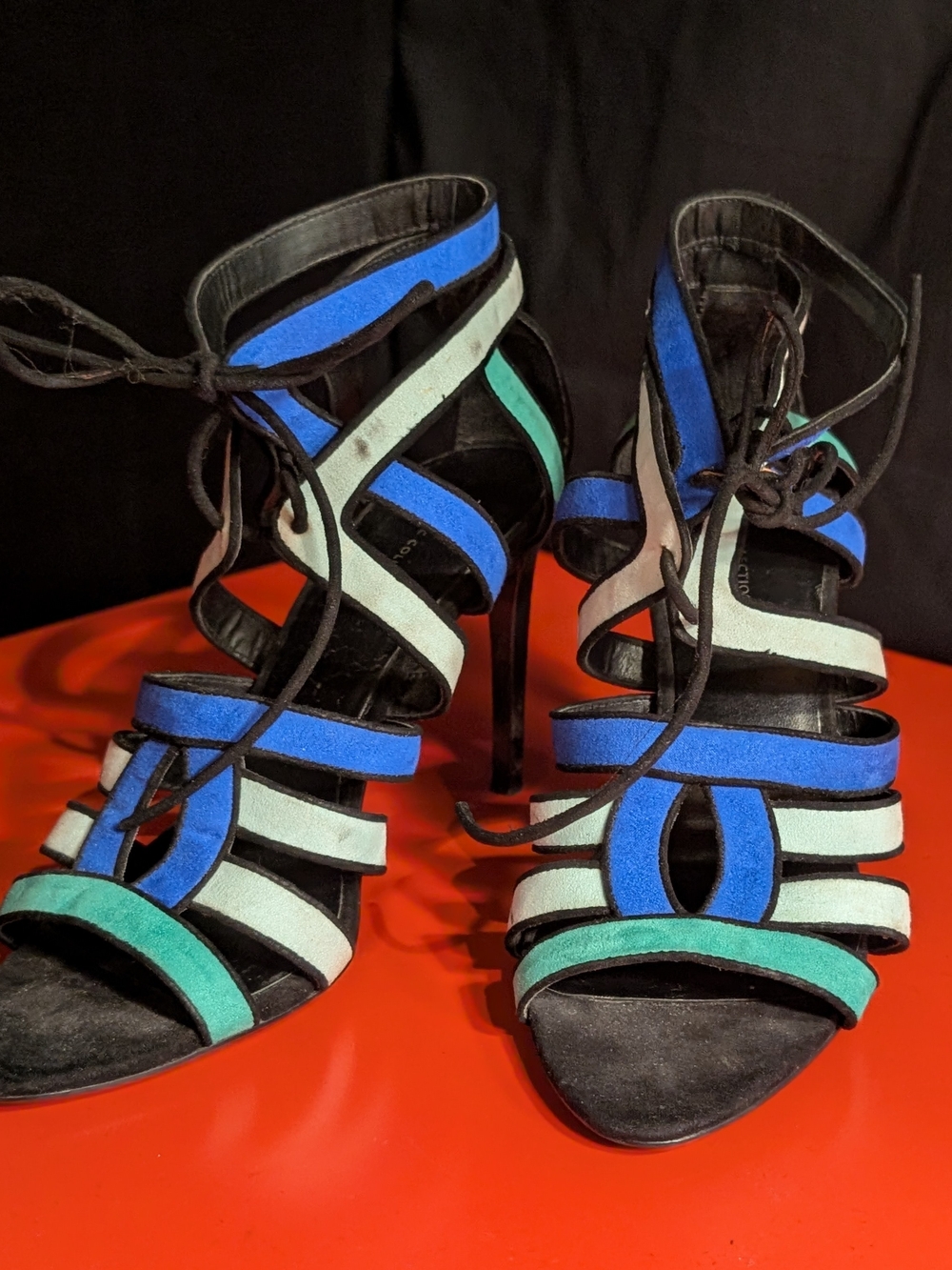 AZara Blue Mint & Black Strappy Lace-Up High Heels EUR 40 US 9.5